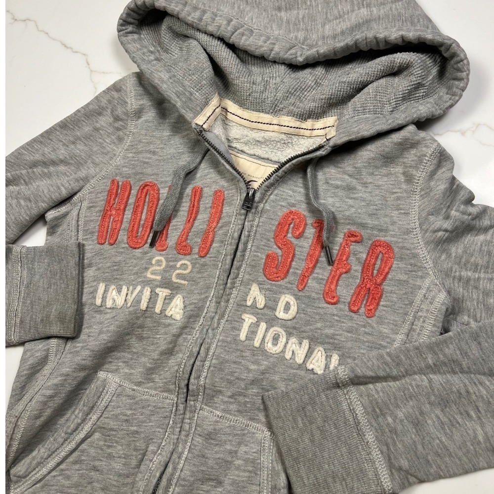 Hollister Co Gray Full Zip Hoodie Y2K Embroidered Logo XS Heather Grey Jacket
